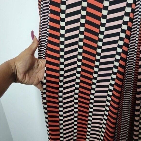 MARELLA Rina Pleated A-Line Geometric Print Dress Black Orange Medium - Picture 11 of 16